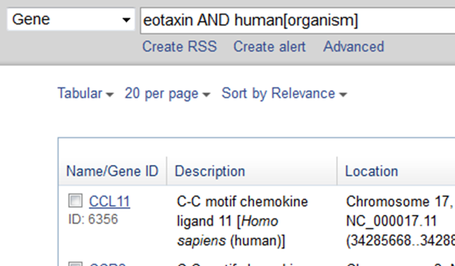Eotaxin/CCL11 in NCBI Gene